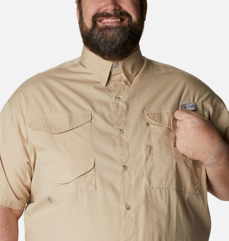 Men's Columbia PFG Bonehead Short Sleeve Shirts Khaki | Plus Size CA-S3LA5